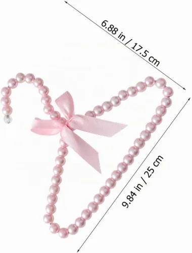 Vista 2 de 5 piezas de perlas rosadas pequeñas perchas de ropa con perlas de imitación con lazo de cinta para mascotas, perros, gatos, ropa de bebé
