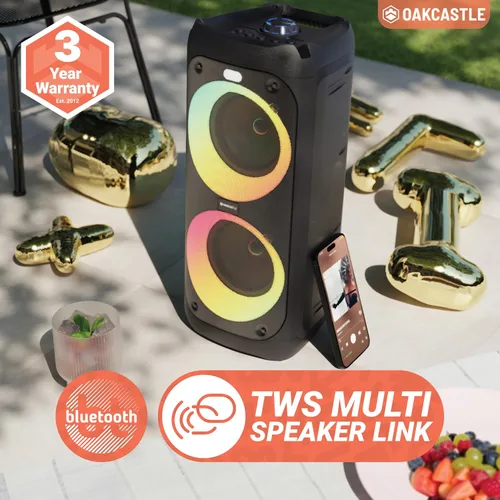 Vista 3 de Altavoz portátil Bluetooth para fiesta Potencia de 80W y batería recargable de hasta 5H Gran altavoz Bluetooth 2.0 con micrófono con cable