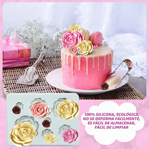 Vista 5 de Generic 2 moldes de silicona para barra de chocolate con rosas y flores, moldes de chocolate para tartas, herramientas de decoración de pasteles