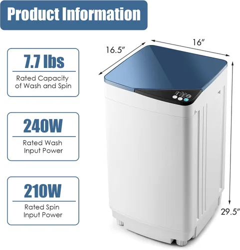 Vista 9 de Casart - Lavadora portátil con capacidad de peso de 7.7 libras, lavadora y secadora completamente automática (azul y blanco)