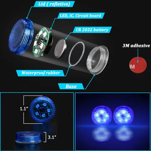 Vista 2 de luz de aviso LED universal inalámbrica para puerta de auto, luz LED impermeable contra colisión trasera, 2 unidades, Azul
