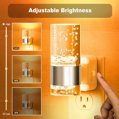 Vista 2 de JandCase Luz nocturna, luces nocturnas automáticas enchufables a la pared, luz nocturna LED regulable con brillo ajustable, luces nocturnas