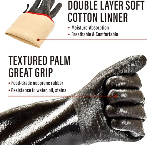 Vista 7 de RAPICCA Guantes de Barbacoa Resistentes al Calor: Resistentes al Aceite e Impermeables para Ahumar, Asar a la Parrilla, Cocinar, Barbacoa, Freír