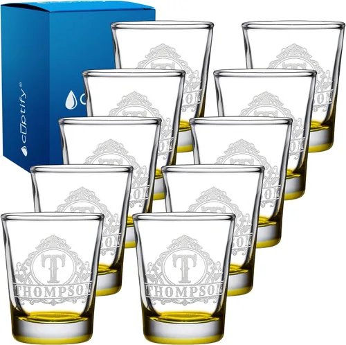 Vista 9 de Vaso de chupito personalizado con nombre de círculo elaborado de 2 onzas, parte inferior negra grabada con texto personalizado para regalos, bodas