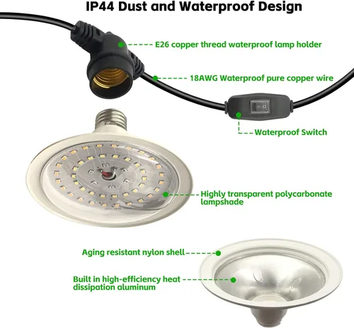 Vista 3 de Luces LED de Crecimiento para Exteriores, Luz de Crecimiento de Cadena Impermeable, Luces de Crecimiento de Plantas de Espectro Completo con Cable