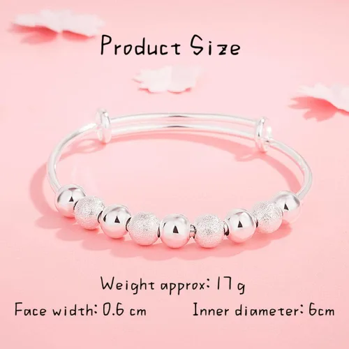 Vista 2 de Pulseras de plata de ley 925 para mujer, pulsera de transferencia de la suerte, ajustable, joyería de moda para mujer