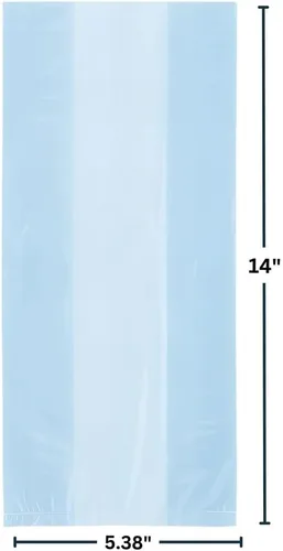 Vista 2 de Bolsas de plástico de celofán azul bebé para fiestas - 11.5" x 5" (30 unidades) Perfectas para regalos, dulces, golosinas