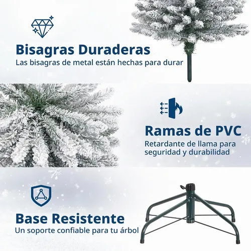 Vista 5 de Árbol de Navidad artificial de 6 pies, árbol de Navidad preiluminado con 120 luces LED, ramas con bisagras y soporte de metal para decoración