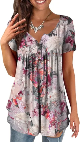 Vista 3 de Retro School Wide Sleeve Crops Womens Spring Tunic Fit Button Down Patriotic Light V Neck Tops