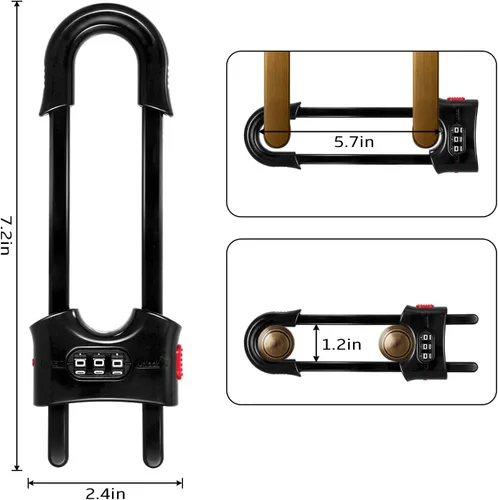 Vista 6 de Paquete de 4 cerraduras de gabinete con combinación de cerraduras de puerta corrediza en forma de U para armarios a prueba de niños, cerradura