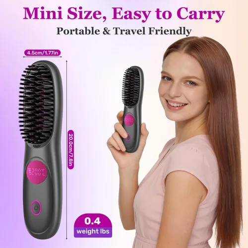 Vista 8 de Go Brush Pro para cabello corto, cepillo alisador de cabello mejorado 2026, cepillos alisadores inalámbricos portátiles para viajes, calentamiento