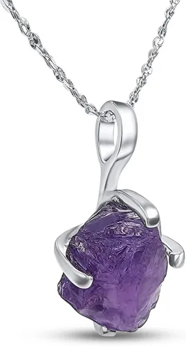 Vista 18 de Collar de cadena con colgante de piedra preciosa natural en bruto con oro blanco sobre plata de ley 925, piedra natal delicado regalo solitario