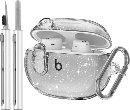 Vista 10 de Compatible con Beats Studio Buds/Studio Buds Plus Funda transparente 2021/2023 con clip de bloqueo para hombre con kit de limpieza, funda protectora