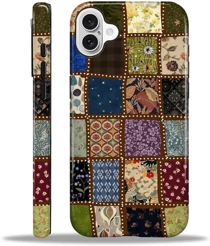 Vista 192 de Funda para iPhone 11, resistente híbrida 2 en 1, protección completa contra golpes con acabado brillante, diseño de collage de tela a cuadros
