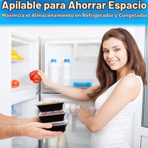 Vista 4 de Contenedor duradero de almacenamiento de alimentos, grado comercial, recipientes de plástico sin BPA con tapas, 25 unidades, reciclable, a prueba
