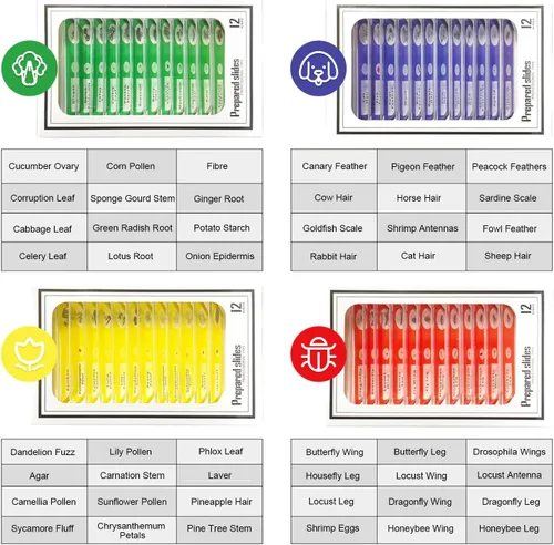 Vista 3 de Jiusion 48Pcs Preparado Microscopio Diapositivas Espécimen Set
