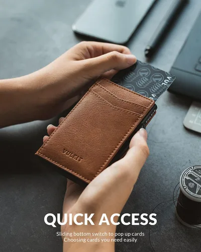 Vista 52 de VULKIT Billeteras delgadas para hombre, con bloqueo RFID, diseño minimalista con capacidad para hasta 11 tarjetas, Negro -, Minimalista