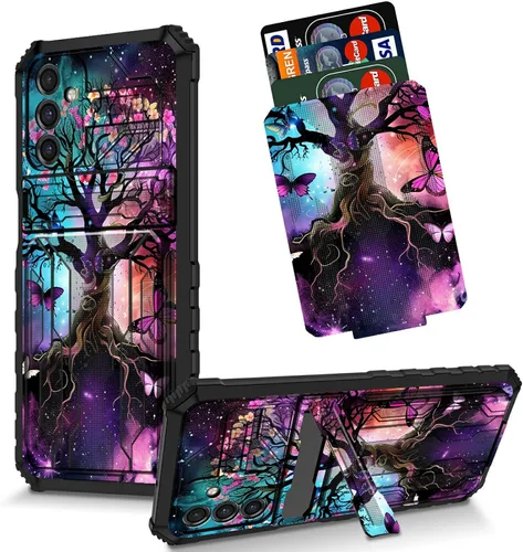 Vista 55 de Funda para Galaxy S21 FE 5G 2022 con soporte, funda de doble capa de policarbonato duro de TPU suave, estampado de vaca, estampado animal