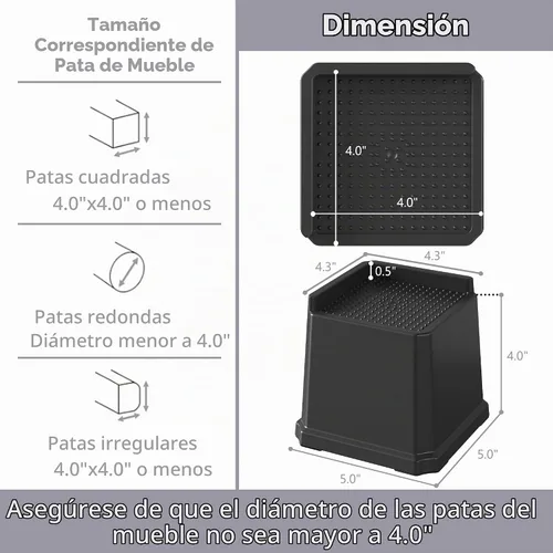 Vista 2 de Elevadores de cama de 4 pulgadas, paquete de 8 elevadores de muebles en forma de L de gran
