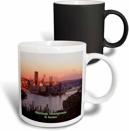 Vista 13 de 3dRose mug_55311_4 "Pittsburgh Skyline At Sunset" - Taza negra de dos tonos, 11 onzas, multicolor Blanco
