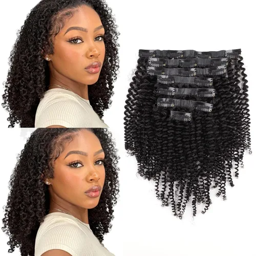 Vista 10 de ABH AMAZINGBEAUTY HAIR Kinkys - Extensiones de cabello rizado con clip, 3C y 4A, doble trama, cabello humano Remy real rizado para afroamericanos