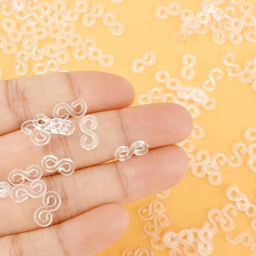 Vista 3 de Clips S, 500 piezas en caja, transparentes, clips de banda de plástico de goma, pulseras kit de recarga de bricolaje, recambios de conectores