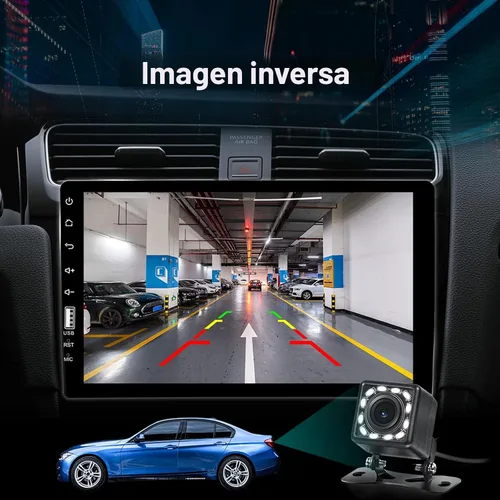 Vista 3 de Estéreo de automóvil de un solo DIN con Bluetooth de 9 pulgadas, pantalla táctil HD, estéreo para automóvil con cámara de respaldo + micrófono