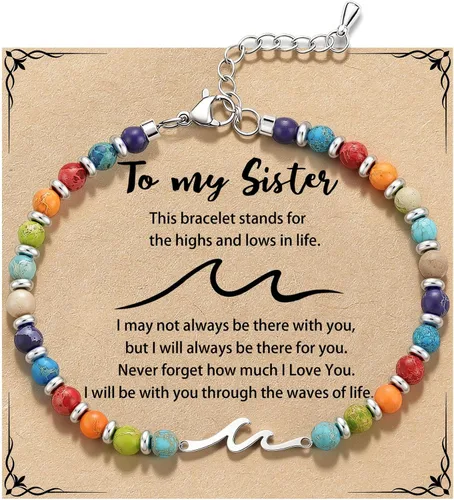 Vista 11 de Pulsera de onda/lazo/cruz para mujer, coloridas pulseras de cuentas de piedra natural, regalo único de amistad para mejor amiga, hermana, mejor
