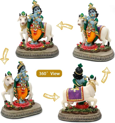 Vista 2 de alikiki Estatua hindú de Dios Señor Krishna – 5.7 pulgadas de alto, escultura de ídolo de la India Krishna, regalos para amigos indios, familia