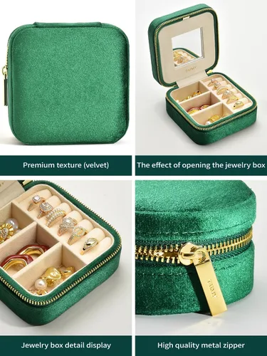 Vista 3 de TAIMY Joyero de viaje de terciopelo de felpa, pequeño estuche de joyería de viaje, mini cajas organizadoras de viaje portátiles para anillos