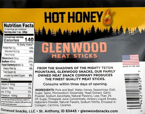 Vista 2 de Glenwood - Palitos de carne altos en proteínas, mini palitos de carne en bolsa resellable de 10 onzas (miel caliente)