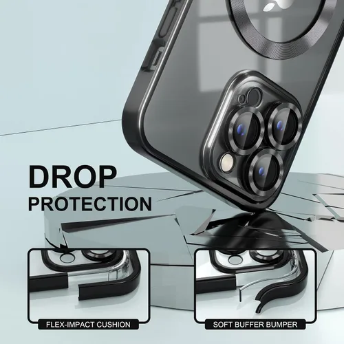 Vista 4 de Misea Funda magnética transparente para iPhone 14 Pro Max [compatible con MagSafe] [Nunca amarilla] [Protección contra caídas de grado militar] Negro