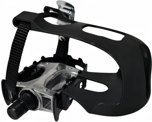 Vista 5 de YBEKI Pedales de bicicleta de spinning de grado profesional con clips para los dedos y correas ajustables 4D - Eje de aleación de 9/16