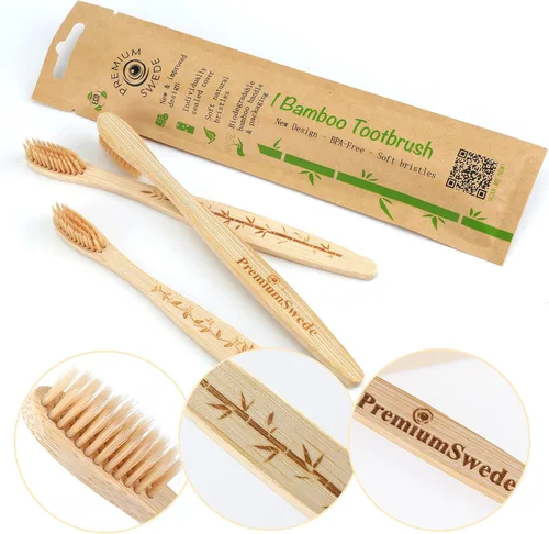 Vista 7 de Cepillos de dientes de bambú cerdas suaves para adultos, paquete de 8 cepillos de dientes de bambú ecológicos envueltos individualmente, cepillo
