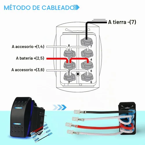 Vista 5 de Interruptor basculante impermeable de encendido y apagado de 12 V/20 A 24 V/10 A 7 pines DPDT luz LED azul, con cables de puente para barco