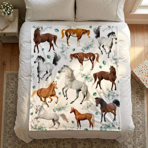 Vista 7 de Mantas de Caballo Regalos para Niñas y Niños, Manta de Franela Floral Ultra Suave para Decoración de Sofá/Sofá/Viajes/Campamento, Regalos