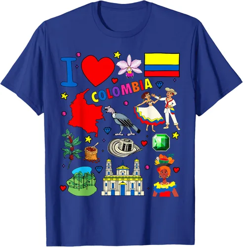Vista 22 de Camiseta con diseño de bandera y mapa de I Love Colombia dibujada a mano