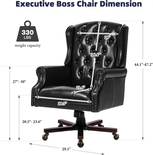 Vista 2 de ECOTOUGE Silla de escritorio ejecutiva mejorada 2026, silla de oficina en casa con respaldo de alas de cuero con ribete de cabeza de clavos y Azul