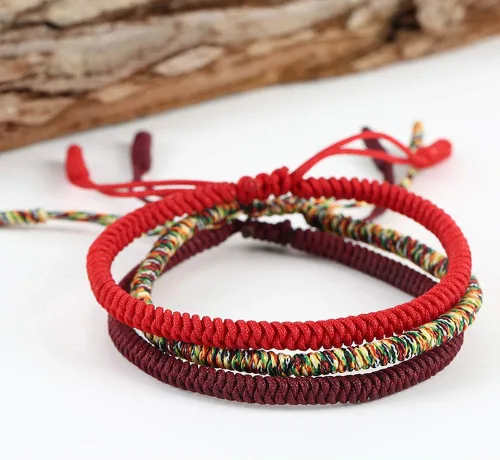 Vista 3 de Pulsera de cuerda roja de la suerte china para hombres y mujeres, oración budista tibetana, hecha a mano, cuerda de oración de yoga, pulsera