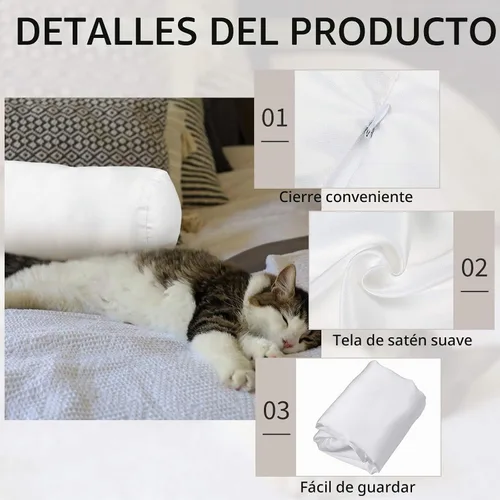 Vista 3 de Tatuo 2 fundas de almohada redondas cervicales blancas para almohada cervical, rollo cervical, cojín redondo de cilindro de memoria