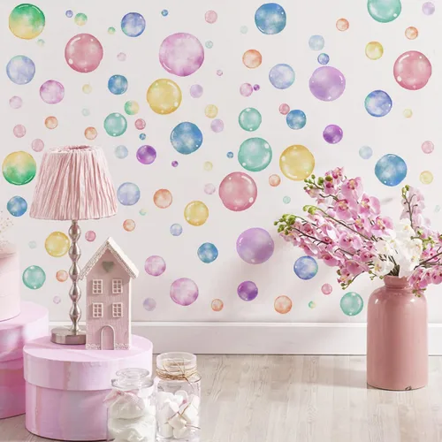 Vista 8 de Runtoo - Calcomanías de pared de puntos de colores estilo boho, pegatinas de pared modernas y abstractas, círculos adhesivos para ventanas