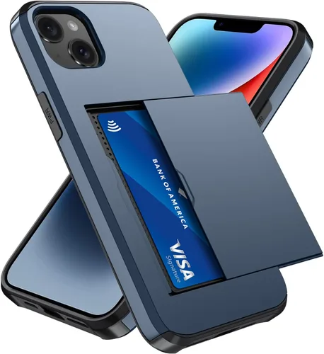 Vista 73 de Qinmay Funda compatible con iPhone 7 Plus/8 Plus con tarjetero, doble capa a prueba de golpes, funda protectora resistente con ranura oculta Negro