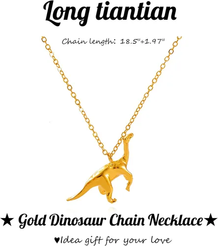 Vista 2 de Collar de cadena de dinosaurio de oro para mujer Triceratops T-Rex Brachiosaurus Collar con colgante de animales, regalo de Navidad, collares