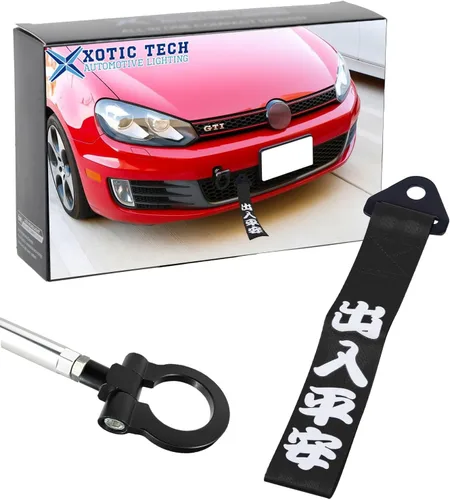 Vista 7 de Xotic Tech - Juego de gancho de remolque de aluminio negro para parachoques delantero + tapones de válvula de aire para vástagos de rueda + tapas