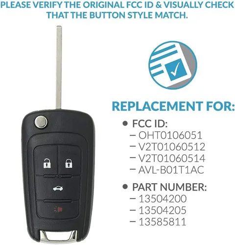Vista 4 de Keyless2Go llavero de apertura remota de 4 botones para Camaro Equinox Verano Sonic y otros vehículos que utilizan FCC OHT01060512