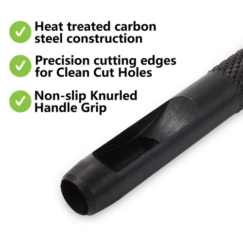 Vista 3 de Spurtar Juego de Punzones Huecos de 9 Piezas 2.5-10.0mm de Acero al Carbono de Alta Resistencia, Herramienta Redonda para Agujeros de Cuero, Kit