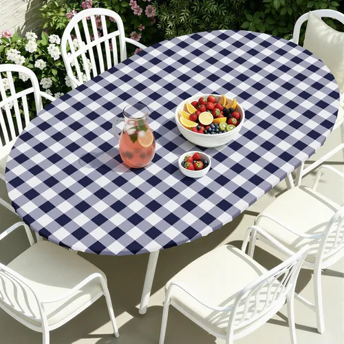 Vista 41 de Smiry - Mantel redondo de picnic de vinilo elástico impermeable con respaldo de franela, mantel de vinilo ajustable para mesas de 31-35 pulgadas