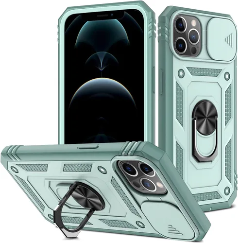 Vista 10 de Fetrim Funda para iPhone 12 PRO MAX, Funda de teléfono con soporte de anillo de rotación para Apple iPhone 12 PRO MAX - Negro