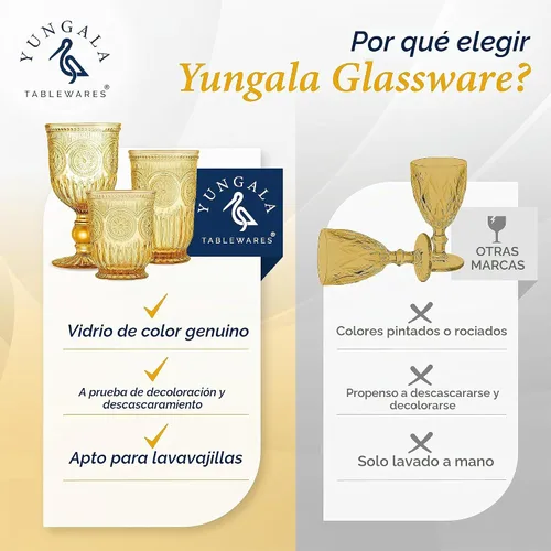 Vista 6 de Juego de copas de vino ámbar Yungala de 6 unidades, copas vintage de 10 onzas con diseño de nudos