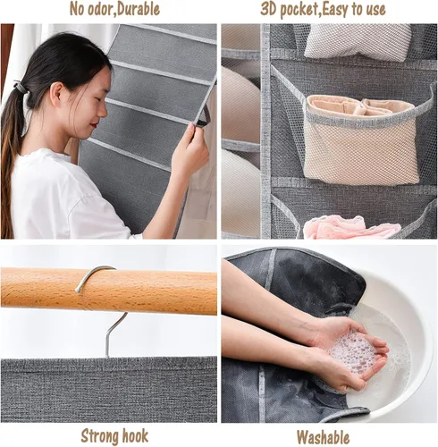 Vista 6 de AARAINBOW Organizador colgante de brasieres y calzones con bolsillos de malla, organizador de calcetines colgantes de doble cara para armario, bolsa